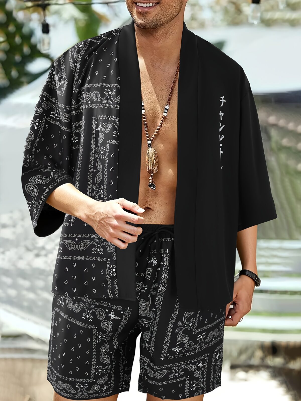 Effortlessly cool Newness paisley kimono set in a bold print and relaxed fit perfect for summer