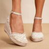 Newness Coastal Breeze Lace Up Wedge Sandals in white showcasing the intricate lace up detail and comfortable wedge heel perfect for summer