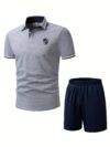 Newness Modern Mens Polo Shorts Set A stylish and comfortable polo shirt and shorts set perfect for summer The model wears the set showcasing its relaxed fit and modern design