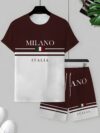 Sharp and sophisticated the Newness Milan Inspired Mens Summer Set in premium polyester Model showcases the effortlessly cool summer style of the matching shirt and shorts