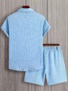 Newness Riviera Breeze Mens Summer Set A stylish two piece outfit in breathable polyester perfect for summer Model showcases the modern fit and comfort