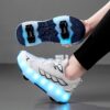 Kids Galaxy Glow Roller Skates from Newness featuring LED lights geometric designs and comfortable design