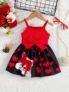 Sweetheart Summer Toddler Dress   Adorable little girl wearing a charming pink and white summer dress perfect for summer parties and outdoor play