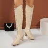 Newnesss Elevated Beige Knee High Boots Elegant beige leather boots that extend to the knee perfect for any occasion