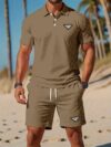 Newness Riviera Escape Mens Navy Polo Set A stylish navy polo shirt and shorts set perfect for summer The model is wearing the set looking relaxed and confident