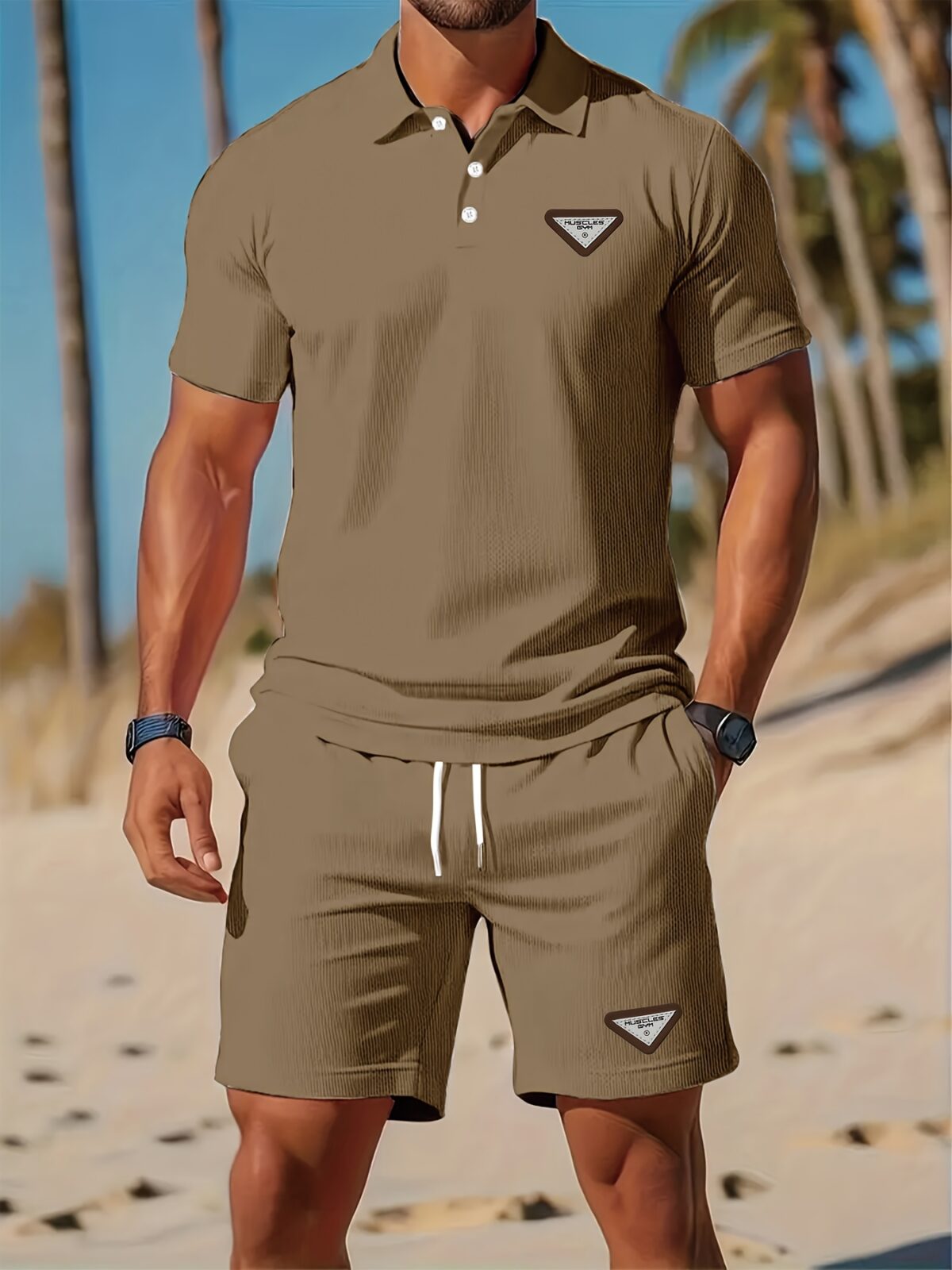 Newness Riviera Escape Mens Navy Polo Set A stylish navy polo shirt and shorts set perfect for summer The model is wearing the set looking relaxed and confident