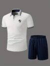 Newness Modern Mens Polo Shorts Set A stylish and comfortable polo shirt and shorts set perfect for summer The model wears the set showcasing its relaxed fit and modern design