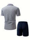 Newness Modern Mens Polo Shorts Set A stylish and comfortable polo shirt and shorts set perfect for summer The model wears the set showcasing its relaxed fit and modern design