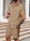 The Newness Riviera Escape Mens Summer Set A stylish and comfortable two piece outfit perfect for summer The model is wearing a crisp white shirt and coordinating shorts