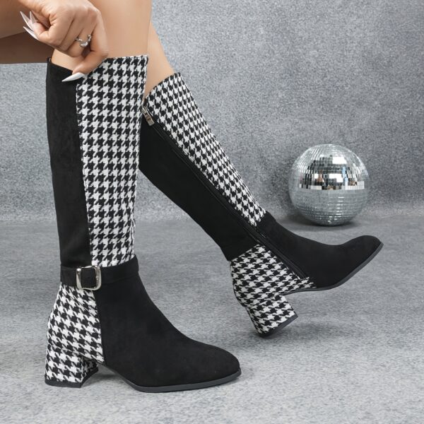 Newness Winters Grace Houndstooth Boots Elevate your winter style with these elegant chic houndstooth print ankle boots