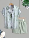 Stylish Riviera Escape Printed Shirt and Shorts Set in lightweight polyester from Newness Perfect for summer