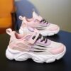 Stylish and breathable Newness Kids Striped Mesh Sneakers in action perfect for active play Showcasing the comfortable design and vibrant striped mesh
