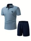 Newness Modern Mens Polo Shorts Set A stylish and comfortable polo shirt and shorts set perfect for summer The model wears the set showcasing its relaxed fit and modern design