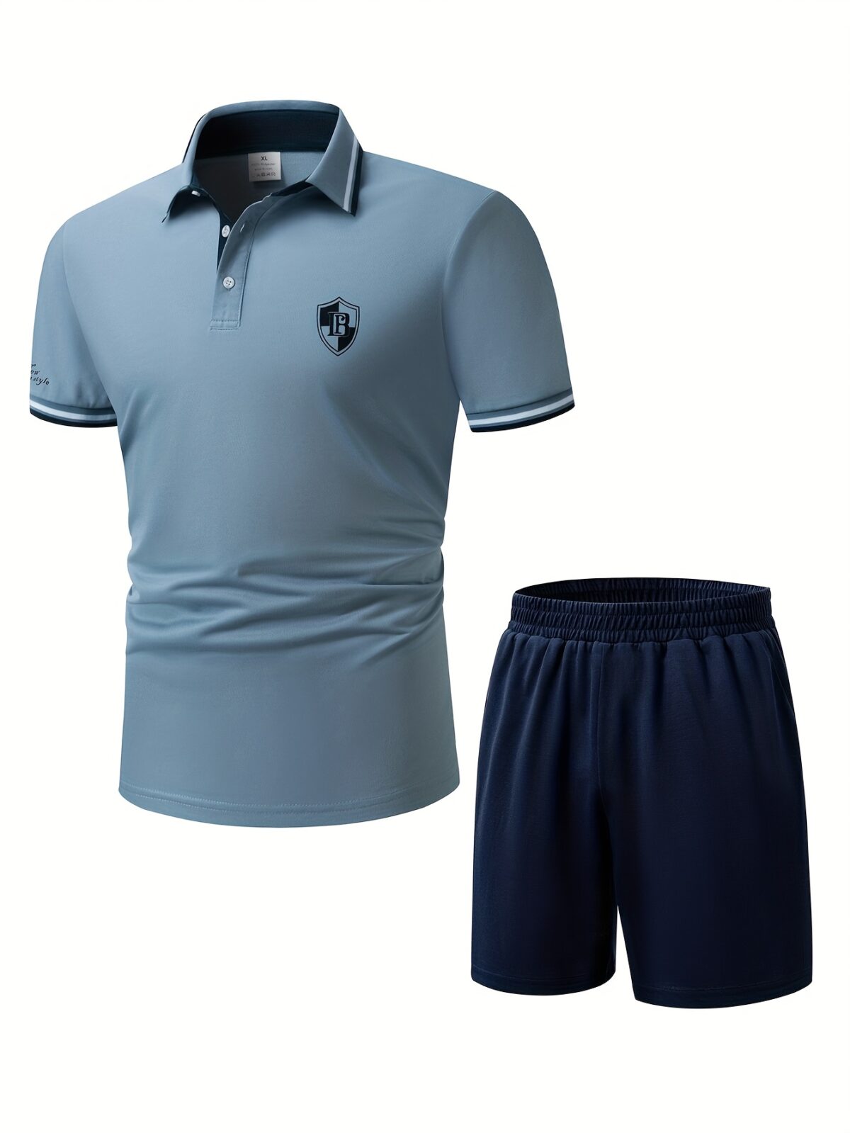 Newness Modern Mens Polo Shorts Set A stylish and comfortable polo shirt and shorts set perfect for summer The model wears the set showcasing its relaxed fit and modern design