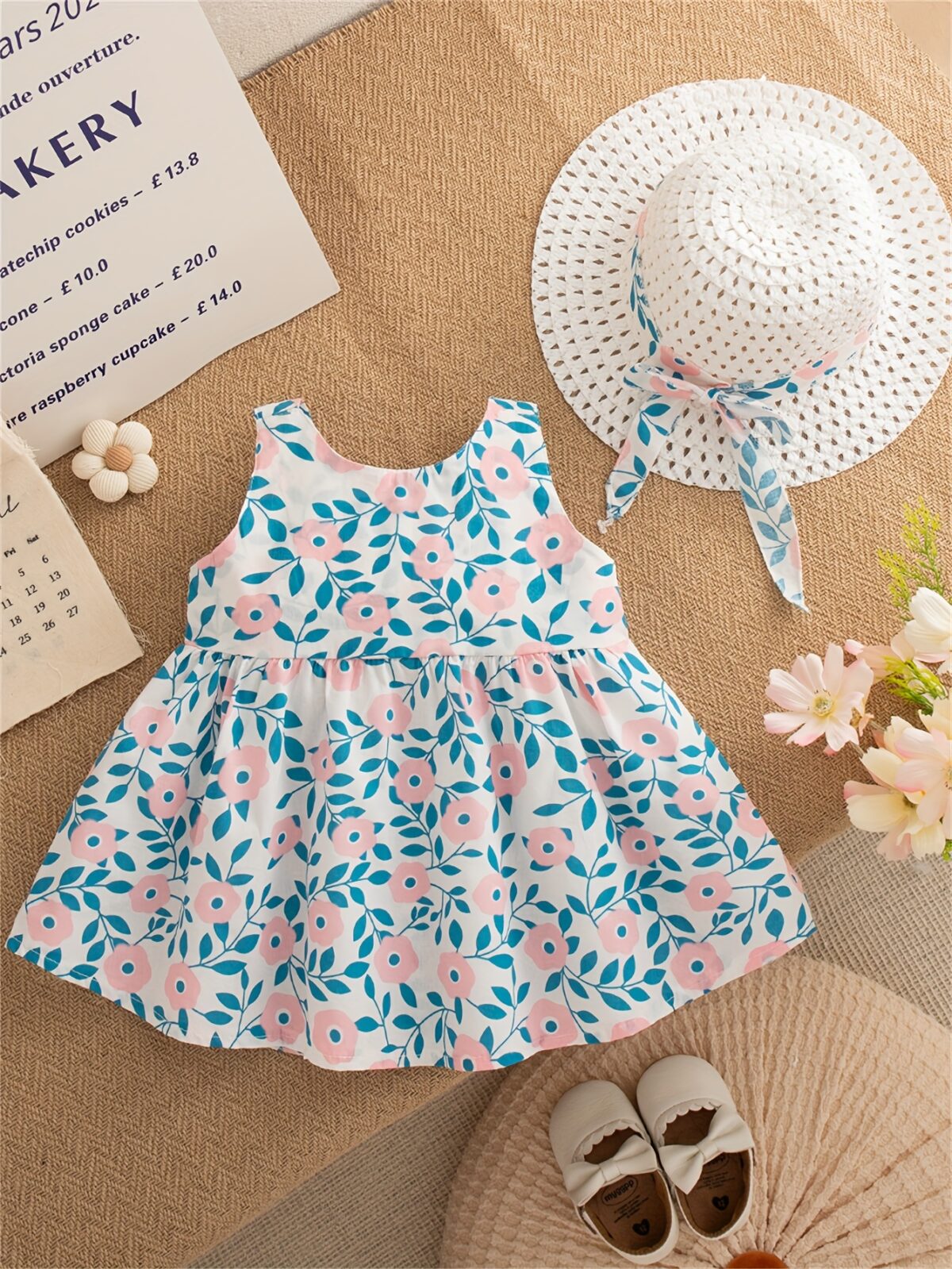 Girl wearing a charming summer floral print dress ideal for beach parties