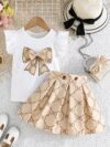 Adorable girls summer outfit Newnesss Summer Playdate Bow Skirt Set A charming two piece set featuring a stylish bow skirt and coordinating top
