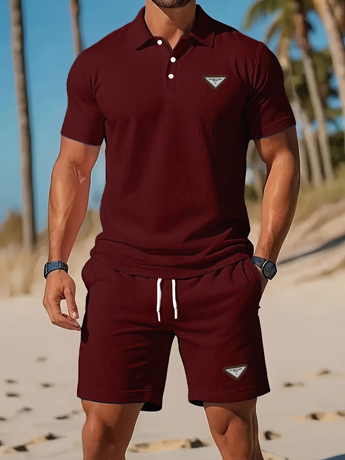 Newness Riviera Escape Mens Navy Polo Set A stylish navy polo shirt and shorts set perfect for summer The model is wearing the set looking relaxed and confident