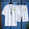 Stylish and comfortable Dubai Breeze Waffle Knit Set in white perfect for summer Model wears the matching top and bottom showcasing the breathable waffle knit fabric