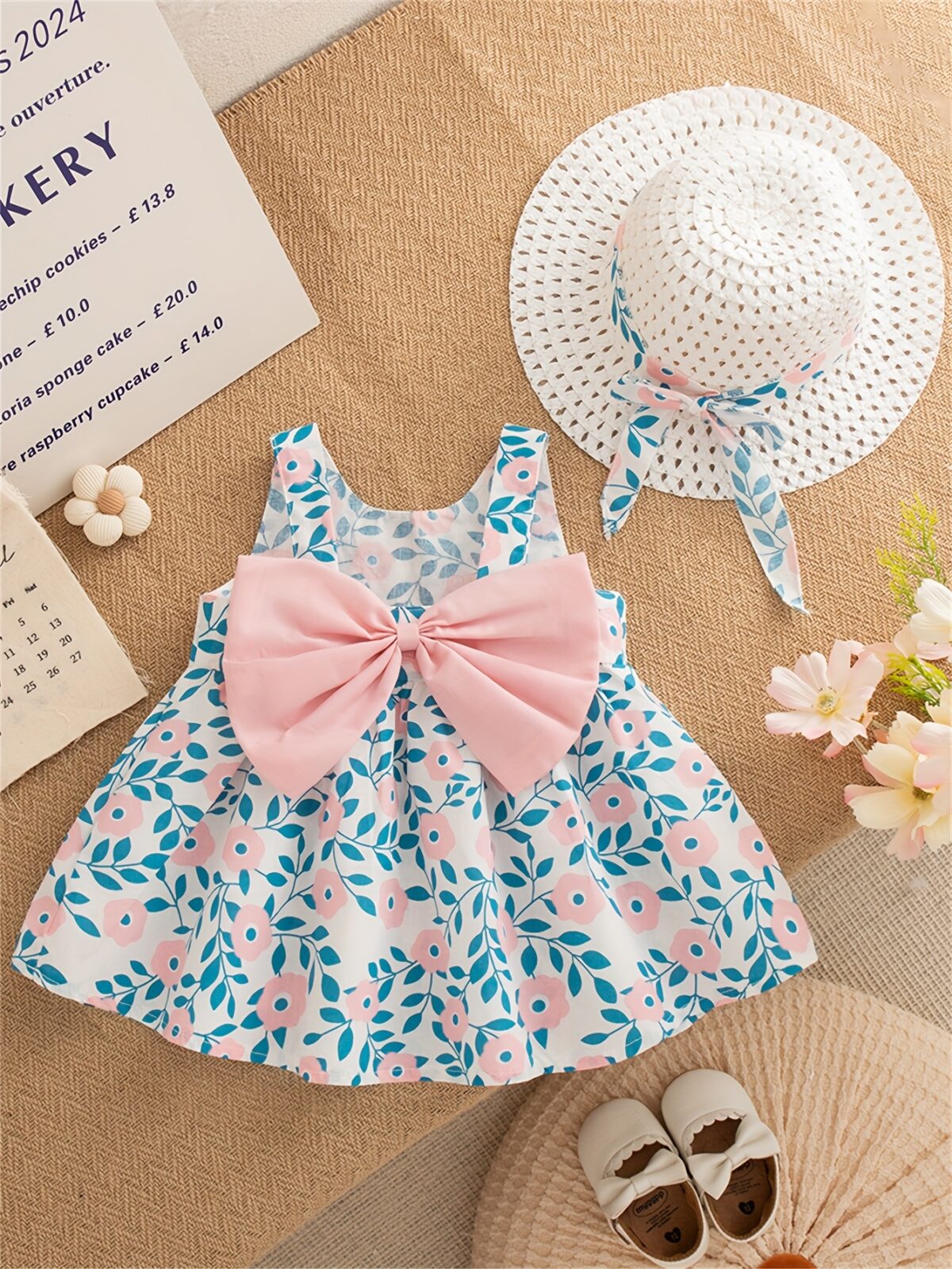Girl wearing a charming summer floral print dress ideal for beach parties