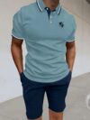 Newness Riviera Escape Mens Summer Set A stylish and comfortable two piece outfit perfect for summer Model showcases the breathable polyester fabric and modern look