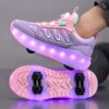 Girl wearing Newness Galaxy Lights LED Roller Skates stylish and safe roller skates with colorful LED lights