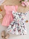Adorable Summer Bloom Baby Girl Dress Set A charming two piece outfit in soft summery colors perfect for warm weather