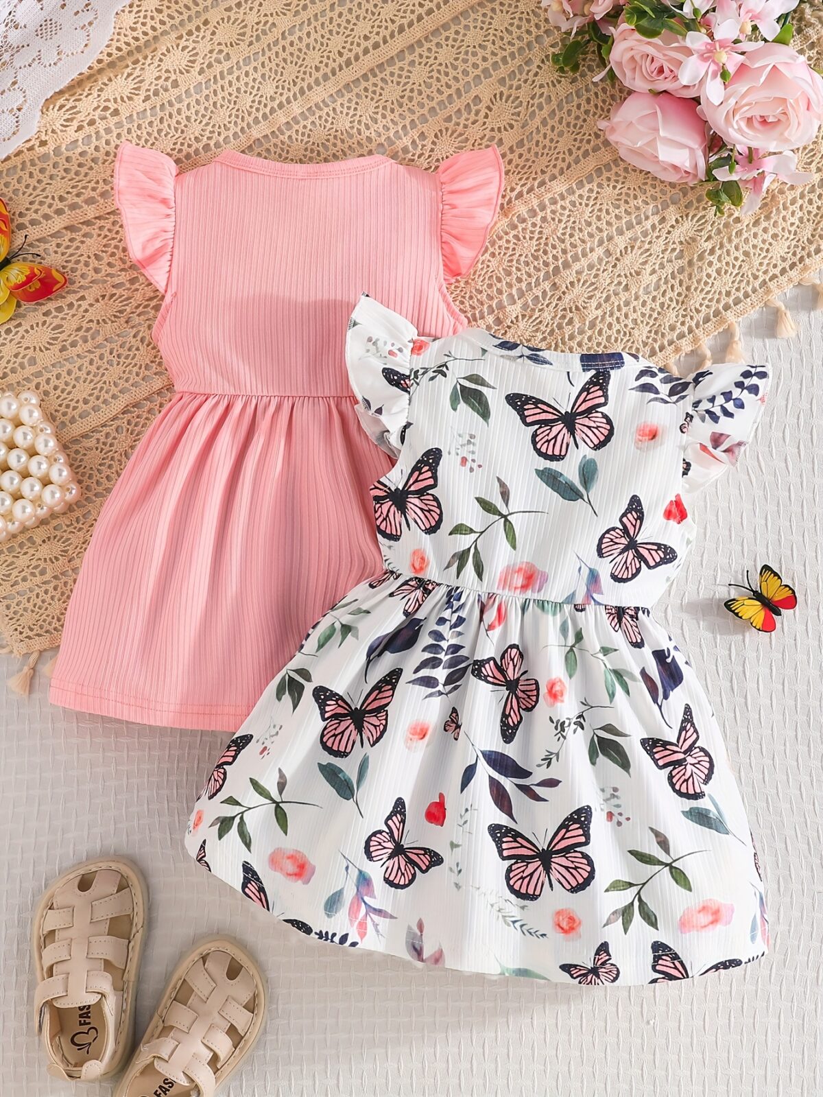 Adorable Summer Bloom Baby Girl Dress Set A charming two piece outfit in soft summery colors perfect for warm weather