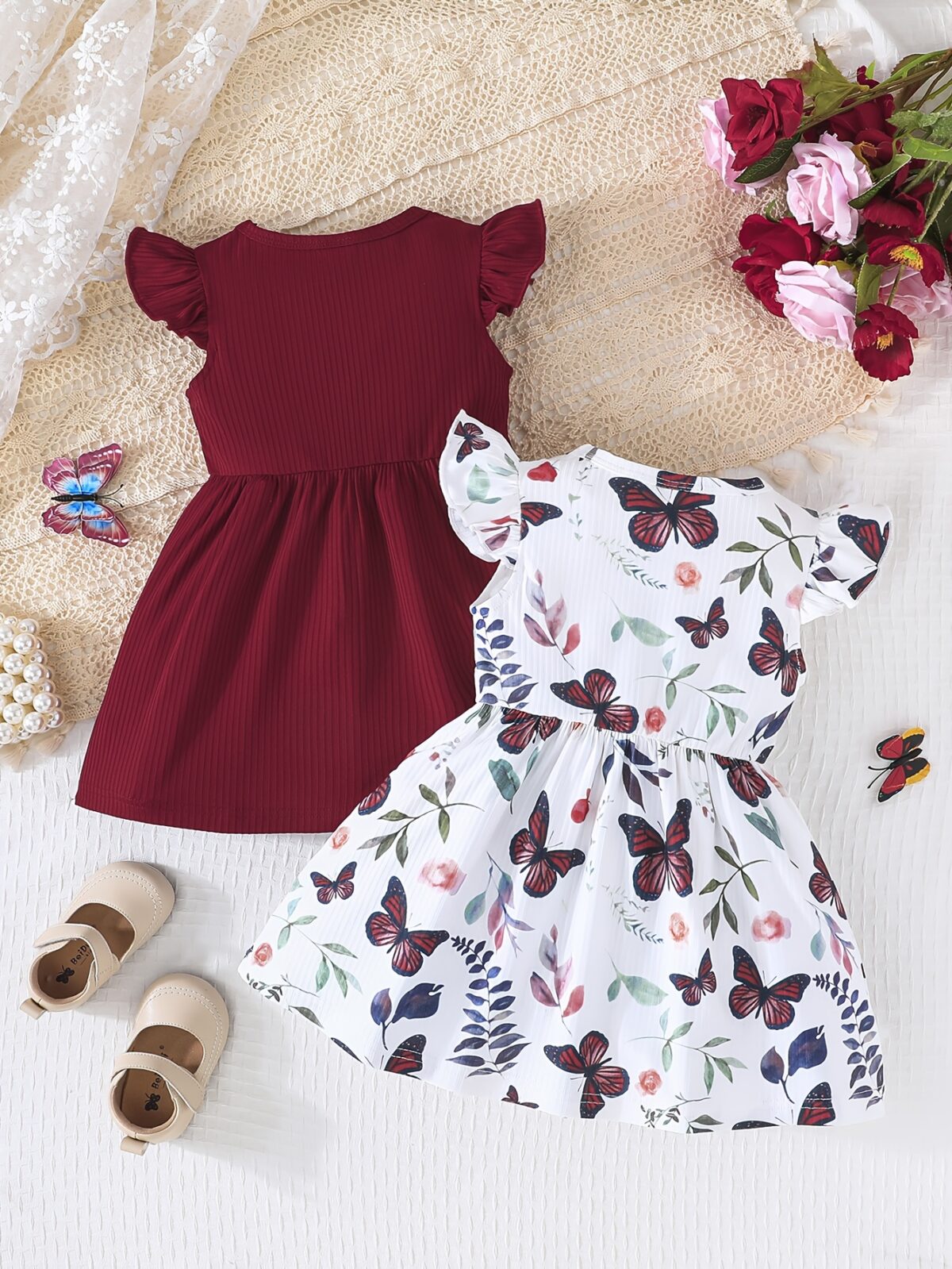 Adorable Summer Bloom Baby Girl Dress Set A charming two piece outfit in soft summery colors perfect for warm weather
