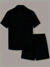 Effortless Chic Mens Summer Set in breathable polyester perfect for warm weather Model showcasing the stylish two piece outfit