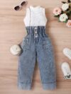 Adorable girls denim set from Newness perfect for spring summer or fall Features a stylish design and comfortable fit