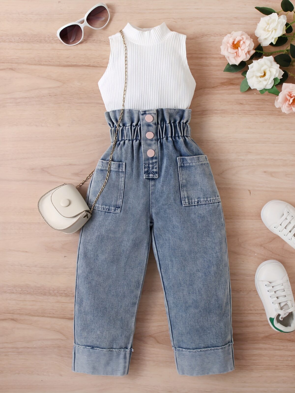 Adorable girls denim set from Newness perfect for spring summer or fall Features a stylish design and comfortable fit
