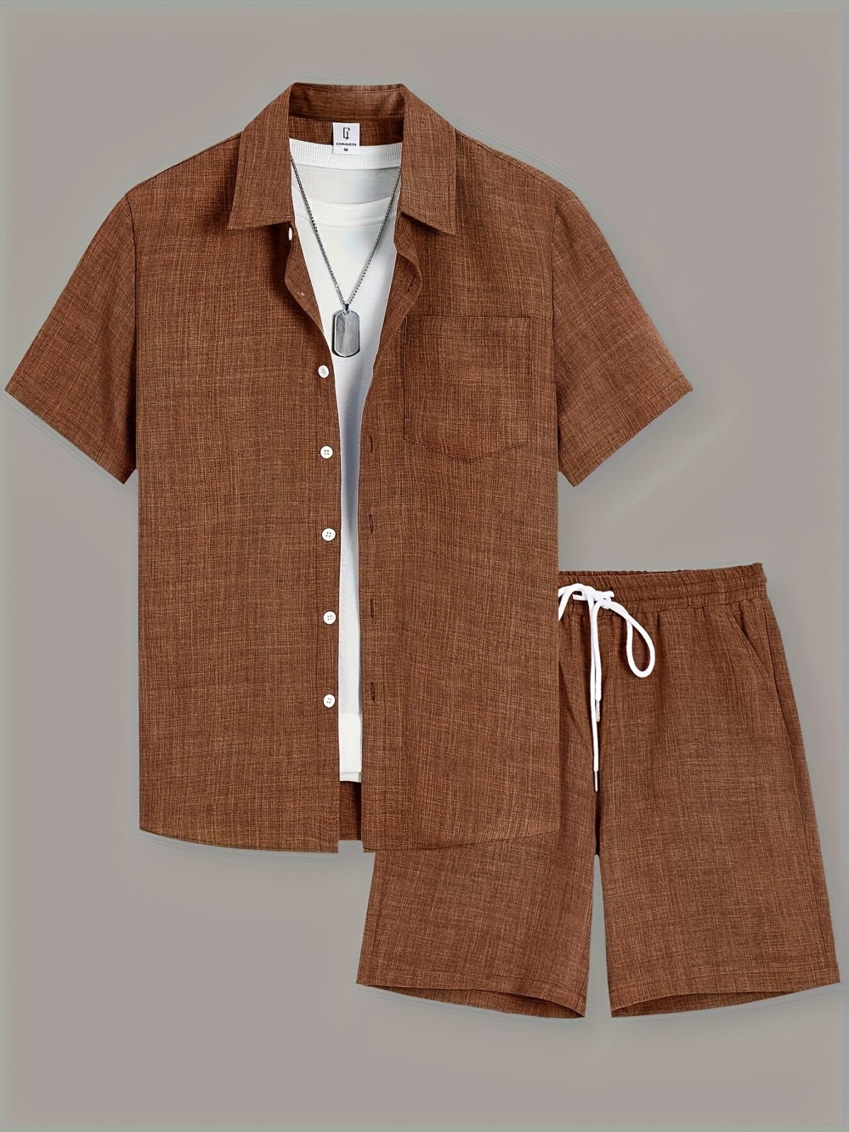 Effortless Chic Mens Summer Set in breathable polyester perfect for warm weather Model showcasing the stylish two piece outfit