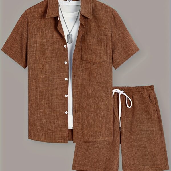 Effortless Chic Mens Summer Set in breathable polyester perfect for warm weather Model showcasing the stylish two piece outfit