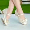 Newness Classic Bow Girls Mary Janes in ivory Elegant Mary Jane shoes with a delicate bow perfect for weddings and parties