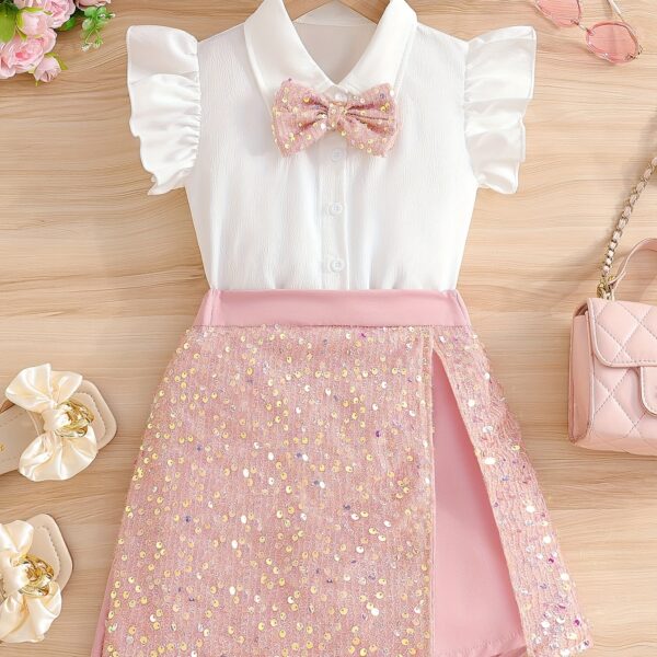 Adorable girls summer outfit Newnesss Summer Sparkle two piece set features a stylish top and coordinating bottom perfect for parties weddings or any special occasion