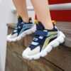 Newness Striped Hook  Loop Boys Casual Shoes Stylish and versatile boys casual shoes in blue and white stripes featuring breathable mesh and a comfortable EVA sole perfect for spring and summer