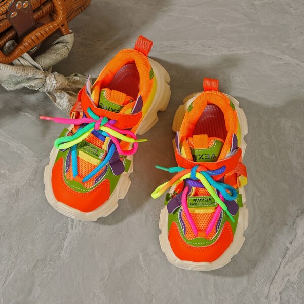 Childs bright neon green pink and yellow Cloud Play Sneakers stylish and comfortable for spring or fall