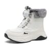 Kids wearing stylish and warm FANGFIUP Explorer Winter Boots playing in the snow
