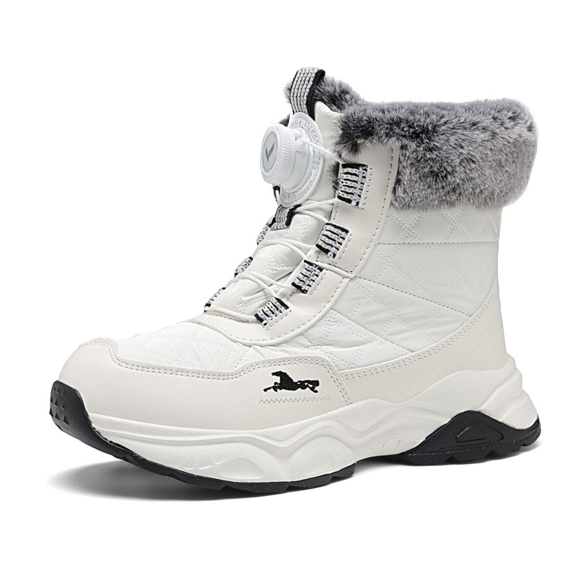 Kids wearing stylish and warm FANGFIUP Explorer Winter Boots playing in the snow