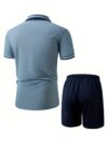 Newness Modern Mens Polo Shorts Set A stylish and comfortable polo shirt and shorts set perfect for summer The model wears the set showcasing its relaxed fit and modern design