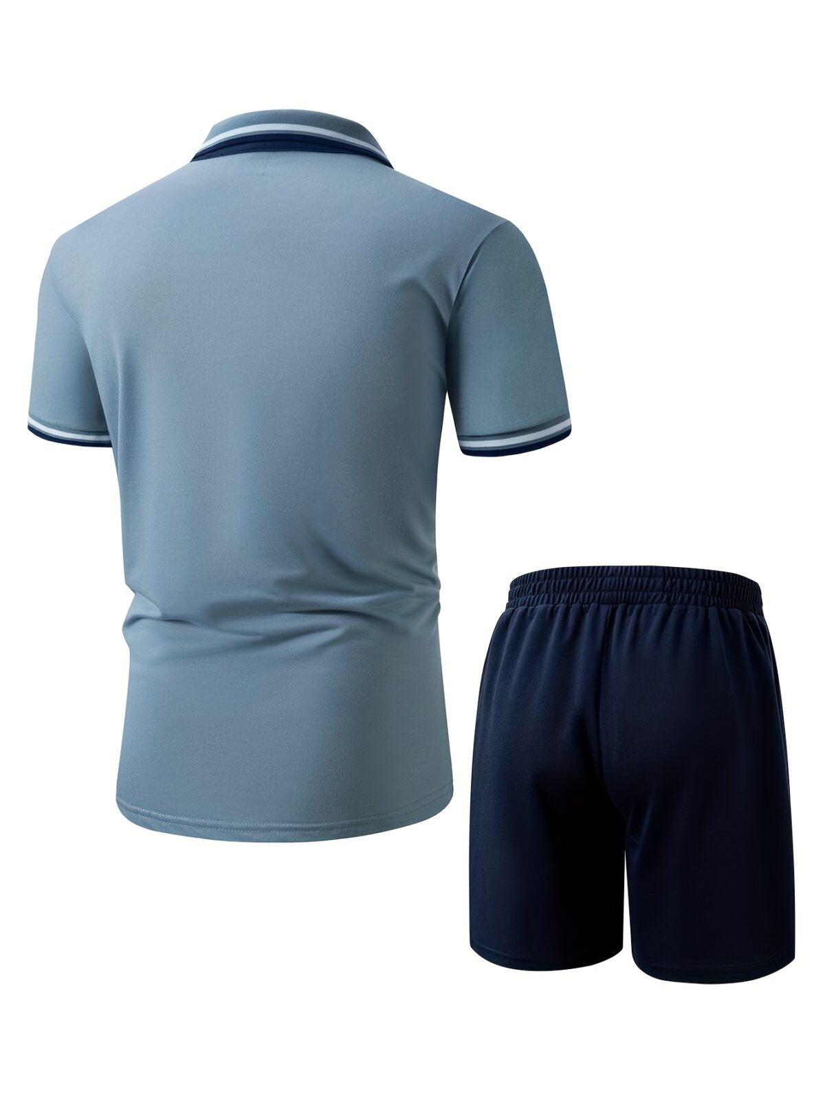 Newness Modern Mens Polo Shorts Set A stylish and comfortable polo shirt and shorts set perfect for summer The model wears the set showcasing its relaxed fit and modern design