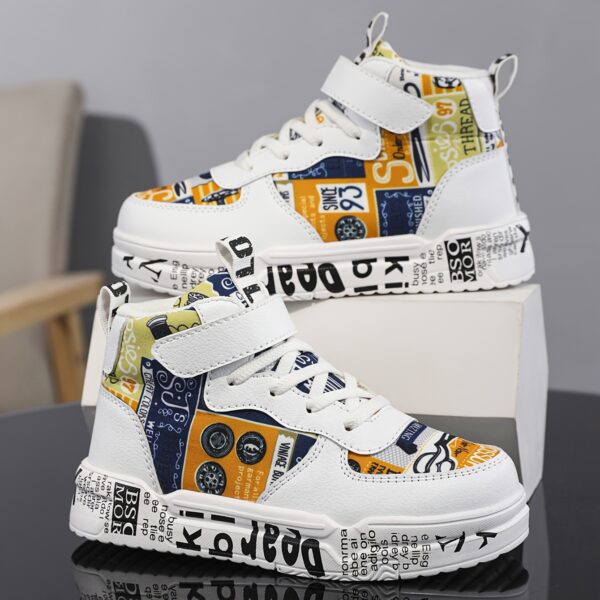 Colorful youngsters mid top sneakers with closure breathable upper and cushioned sole Stylish stitching details