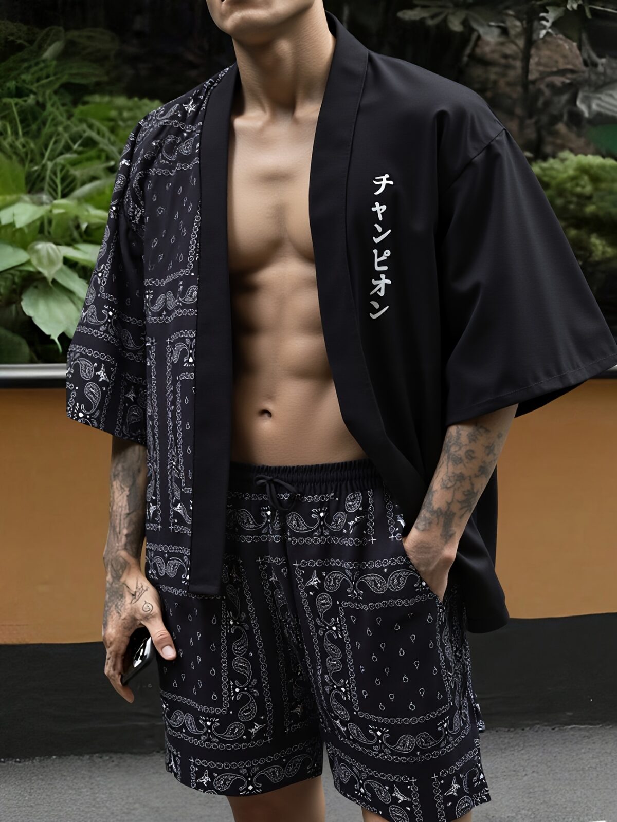 Effortlessly cool Newness paisley kimono set in a bold print and relaxed fit perfect for summer