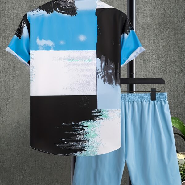 Newness Summer Breeze Geometric Print Set A stylish two piece outfit in a vibrant blue and blackwhite geometric print perfect for summer