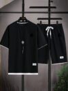 Model wearing the Newness Dubai Nights Mens Casual Sports Set a comfortable and stylish navy blue polyester athletic set perfect for lounging or working out