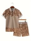 Monaco Riviera Geometric Print Suit by Newness A stylish two piece suit featuring a breathable polyester fabric and a modern geometric print perfect for summer