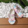 Adorable rainbow sparkly Mary Jane flats for girls perfect for adding a touch of sparkle to any outfit Comfortable and stylish kids shoes from Newness