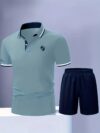 Newness Riviera Escape Mens Summer Set A stylish and comfortable two piece outfit perfect for summer Model showcases the breathable polyester fabric and modern look