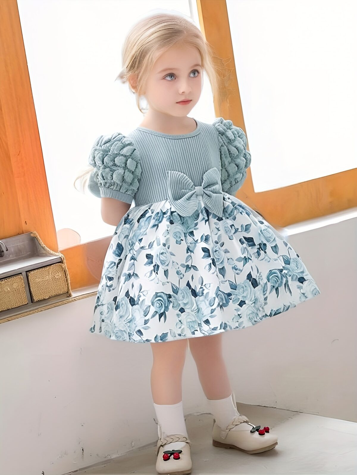 Adorable baby girl wearing a charming Seraphina floral print dress perfect for summer
