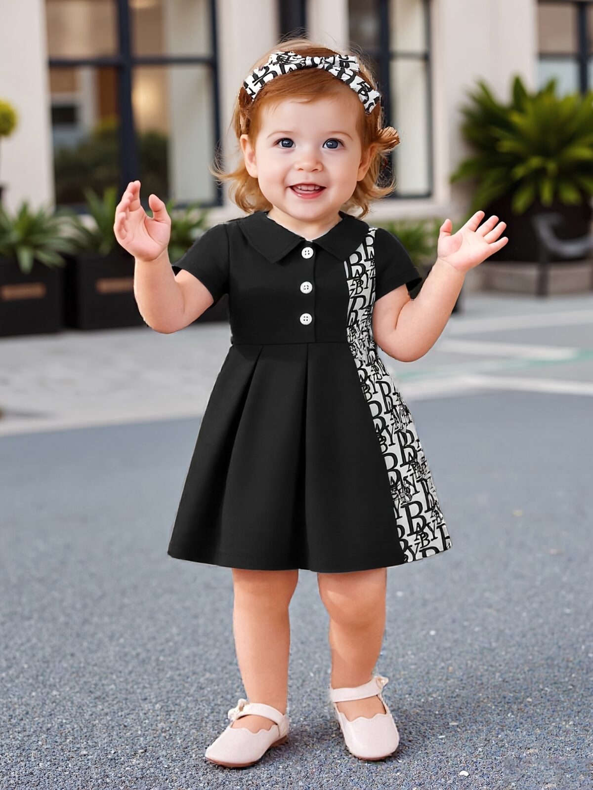 Adorable baby girl in a stylish and comfortable summer dress from Newness perfect for a playdate